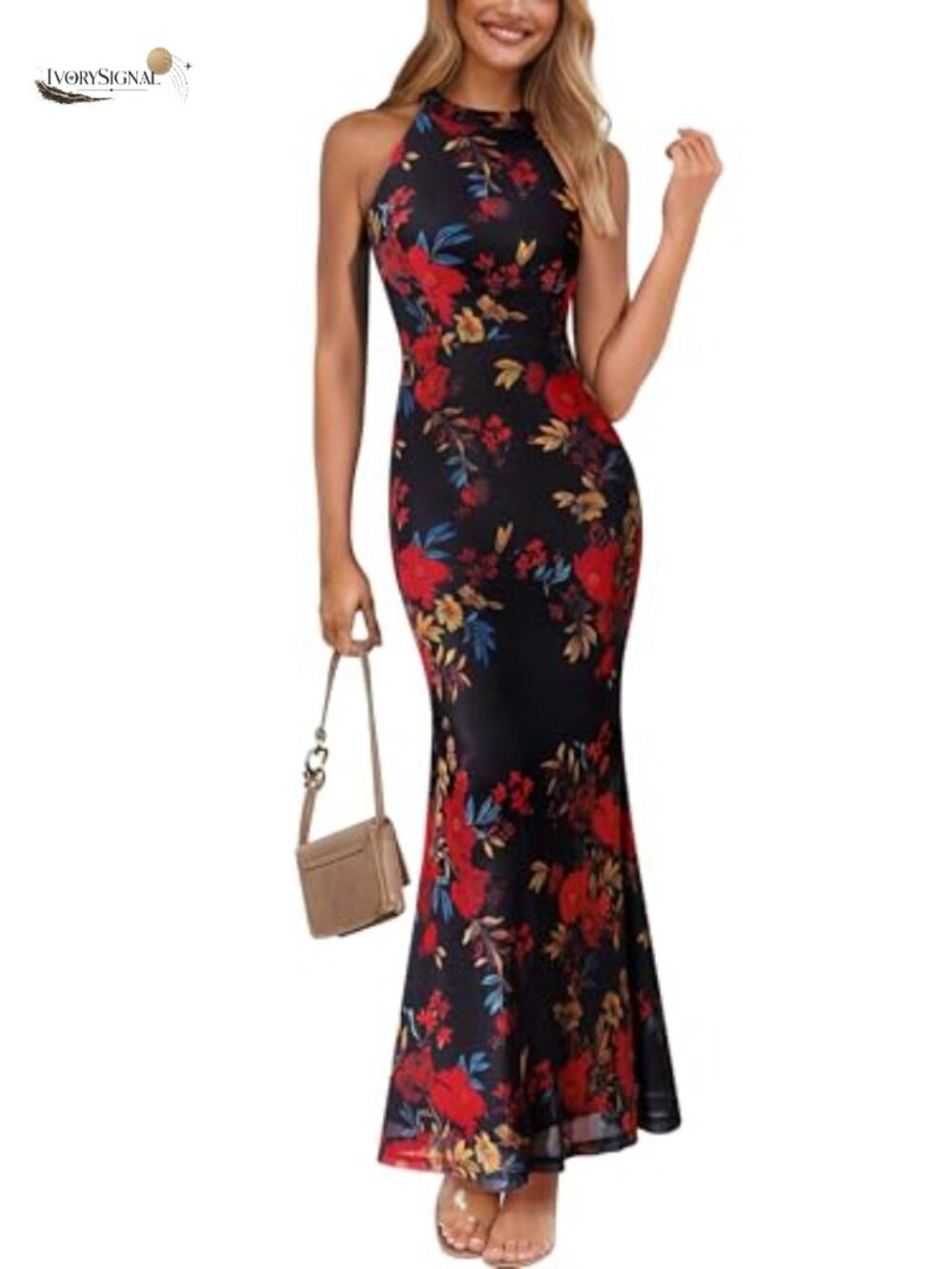 Womens Halter Neck Bodycon Maxi Dress Formal Wedding Guest Evening